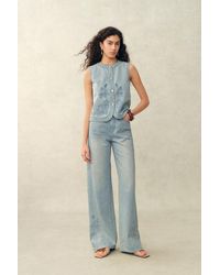 Fabrique - Perla Embossed Flowers Sleeveless Round Neck Top And Jeans Matching Set - Lyst