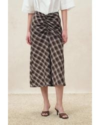 Fabrique - Anya Plaid Ruched Split Hem Skirt - Lyst