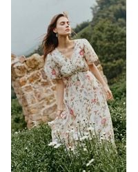 Fabrique - Willa Floral Print V Neck Puff Sleeve Dress - Lyst
