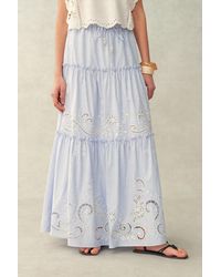 Fabrique - Bree Striped Embroidered Drawstring Tiered Skirt - Lyst