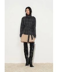 Fabrique - Ainsley Plaid Belted Stand Collar Jacket - Lyst