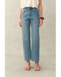 Fabrique - Annette Embroidered Crystal Embellished Dandelion Cropped Straight Leg Jeans - Lyst
