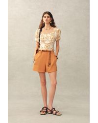Fabrique - Winnie Floral Embroidery Ruched Puff Sleeve Top - Lyst