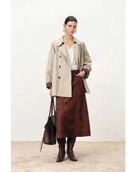 Fabrique - Catelo Double Breasted Leather Belted Short Trench Coat - Lyst