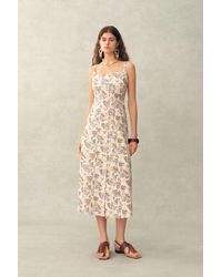 Fabrique - Scarlett Handpainted Waterlily Square Neck Fitted Sleeveless Dress - Lyst