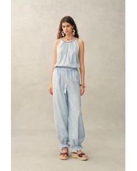 Fabrique - Hazel Boho Embroidery Jacquard Halterneck Sleeveless Top And Pants Set - Lyst