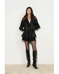 Fabrique - Raven Double Breasted Jacket With Detachable Fur Collar - Lyst