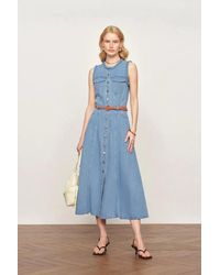 Fabrique - Nova Woven Strap Detail Sleeveless Denim Dress - Lyst