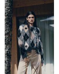 Fabrique - Marta Hand Embroidery Contrast Argyle Cardigan - Lyst