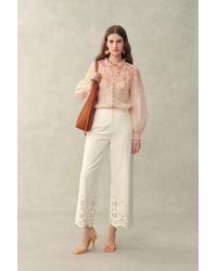 Fabrique - Lillian Handpainted Floral Embroidery Sheer Ombré Print Blouse And Shorts Set - Lyst