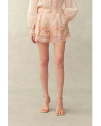 Fabrique - Lillian Handpainted Floral Embroidery Belted Shorts - Lyst