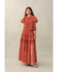Fabrique - Kalia Lace Embroidery Pleated Cap Sleeve Top And Maxi Slit Skirt Set - Lyst