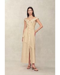 Fabrique - Claudia Striped Off Shoulder Collared Belted Sleeveless Shirt Dress - Lyst