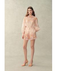 Fabrique - Lillian Handpainted Floral Embroidery Sheer Ombré Print Blouse And Shorts Set - Lyst