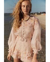 Fabrique - Lillian Handpainted Floral Embroidery Sheer Ombré Print Blouse And Shorts Set - Lyst