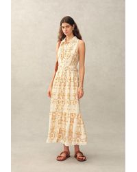 Fabrique - Wendy Floral Embroidery Belted Sleeveless Dress - Lyst