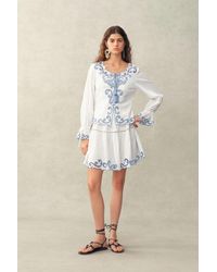 Fabrique - Maggie Embroidery Resort Wear Tie Front Sheer Shirt And Skirt Set - Lyst