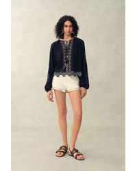 Fabrique - Blair Boho Embroidered Sheer Lace Puff Sleeve Blouse - Lyst
