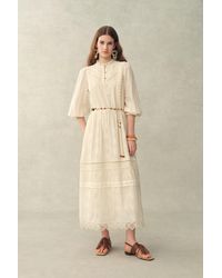 Fabrique - Lyra Embroidery Beaded Waist Puff Sleeve Dress - Lyst