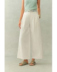 Fabrique - Danielle Waistband Embroidered Wide Leg Ankle Pants - Lyst