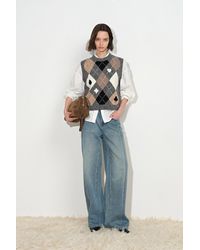 Fabrique - Veronica Hand Embroidery Contrast Argyle Vest - Lyst