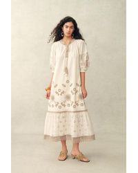 Fabrique - Viola Embroidery Puff-Sleeve Midi Dress - Lyst