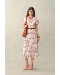 Fabrique - Coco Handpainted Floral Puff Sleeve Cinched Dress - Lyst