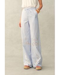 Fabrique - Holly Striped Embroidered Drawstring Wide Leg Pant - Lyst