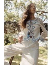 Fabrique - Maggie Embroidery Resort Wear Tie Front Sheer Shirt - Lyst
