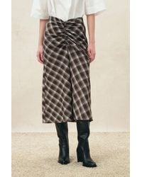 Fabrique - Anya Plaid Ruched Split Hem Skirt - Lyst
