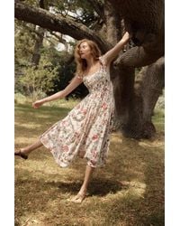 Fabrique - Ria Smocked Pomegranate Print Strap Dress With Built-In Cups - Lyst