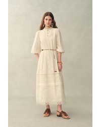 Fabrique - Lyra Embroidery Beaded Waist Puff Sleeve Dress - Lyst