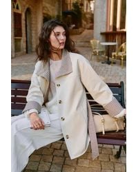 Fabrique - Sita Check Panel Belted Cropped Trench Coat - Lyst