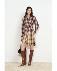 Fabrique - Marcella Plaid Ombré Twist Front Shirt Dress - Lyst