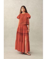 Fabrique - Kalia Lace Embroidery Pleated Cap Sleeve Top And Maxi Slit Skirt Set - Lyst