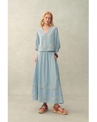 Fabrique - Marmont Pin Tuck Embroidery Blouse And Skirt Matching Set - Lyst
