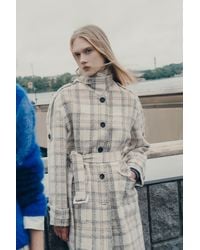 Fabrique - Fleur Textured Plaid Belted Long Coat - Lyst