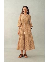 Fabrique - Sierra V Neck Lantern Sleeve Maxi Dress - Lyst