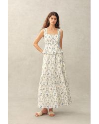 Fabrique - Elara Pleated Floral Square Neck Pearl Button Sleeveless Top And Skirt Set - Lyst