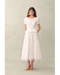 Fabrique - Elise Lace Embroidered Puff Sleeve Waist Cinched Dress - Lyst