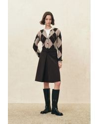 Fabrique - Tye Embroidered Contrast Argyle Cardigan - Lyst
