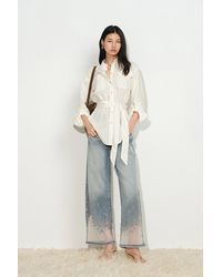 Fabrique - Faye Belted Roll Tab Sleeves Safari Blouse - Lyst