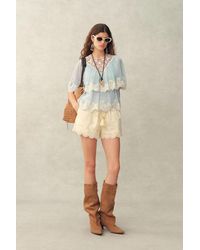 Fabrique - Sophia Lace Embroidery Summer Cape Short Sleeve Blouse - Lyst