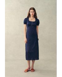 Fabrique - Carole French Style Polka Dot Squre Neck Puff Sleeve Dress - Lyst