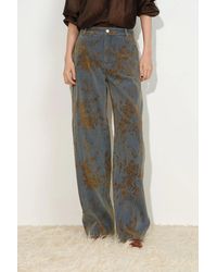 Fabrique - Natalie Contrast Flocked Jacquard Barrel Leg Jeans - Lyst