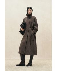 Fabrique - Elowen Flecked Herringbone Belted Long Coat - Lyst