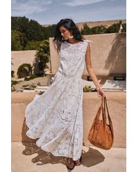Fabrique - Nellie Cutwork Embroidered Scarf Tie Layered Sleeveless Dress - Lyst