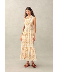 Fabrique - Wendy Floral Embroidery Belted Sleeveless Dress - Lyst