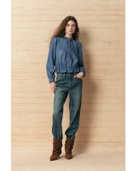 Fabrique - Laura Ruffle Trim Denim Shirt - Lyst