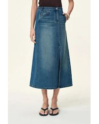 Fabrique - Elaria Asymmetric Front A Line Side Slit Denim Skirt - Lyst